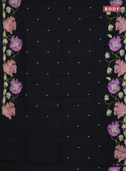 Semi raw silk saree black with embroidery work buttas and floral embroidery border