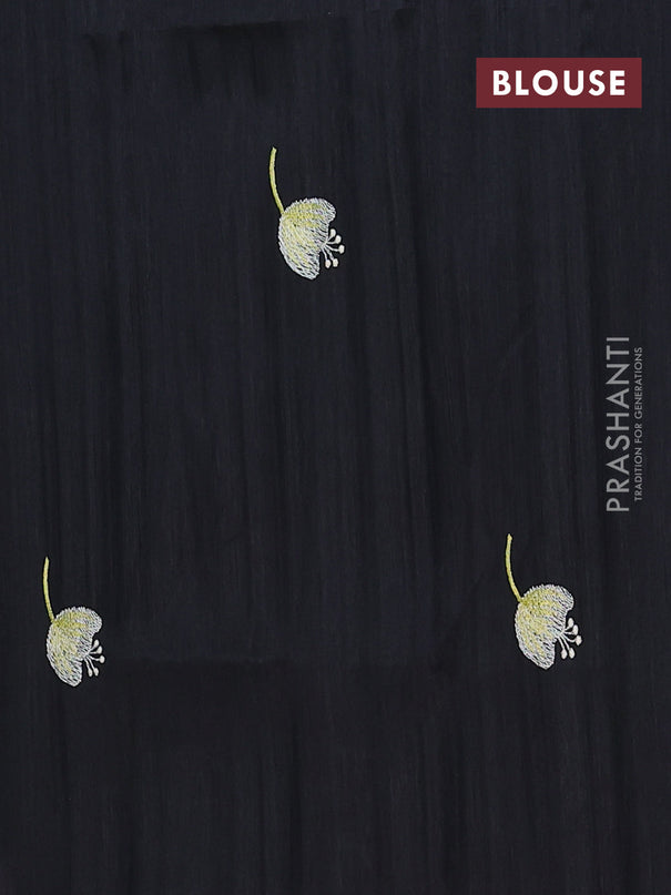 Semi raw silk saree black with embroidery work buttas and floral embroidery border