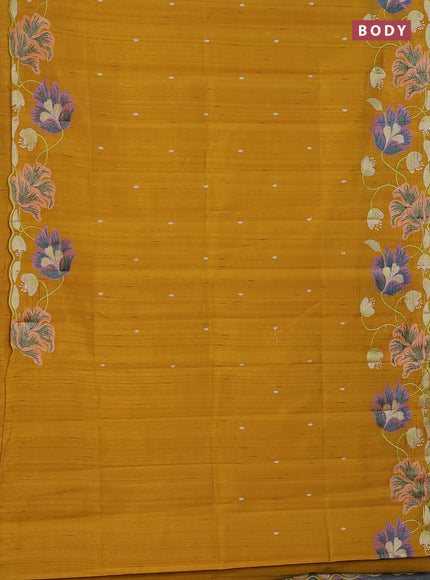Semi raw silk saree mustard yellow with embroidery work buttas and floral embroidery border