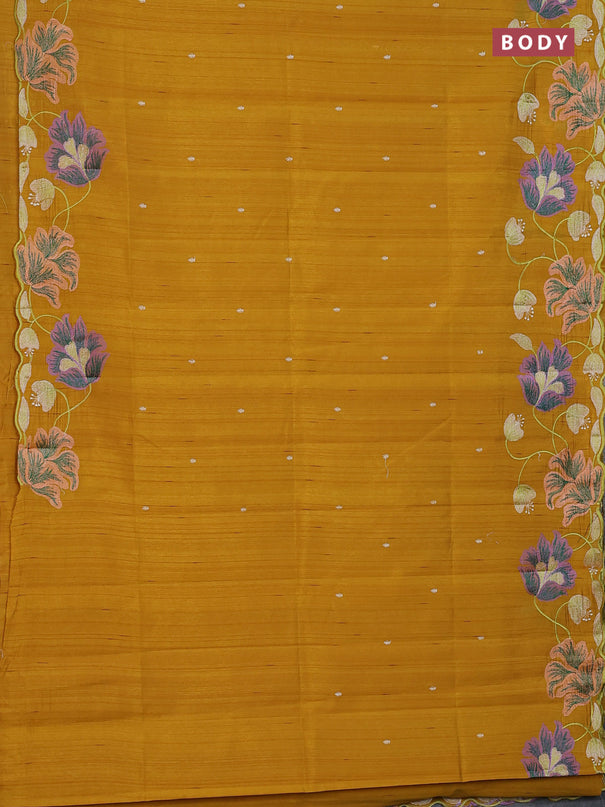 Semi raw silk saree mustard yellow with embroidery work buttas and floral embroidery border