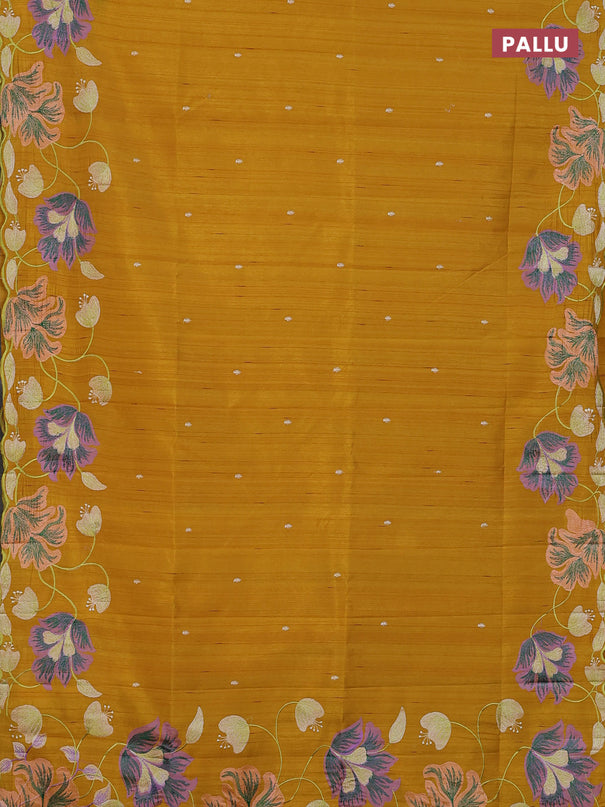 Semi raw silk saree mustard yellow with embroidery work buttas and floral embroidery border