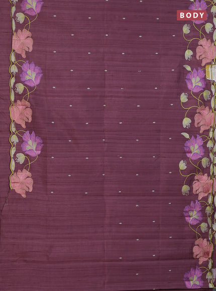 Semi raw silk saree rosy brown with embroidery work buttas and floral embroidery border