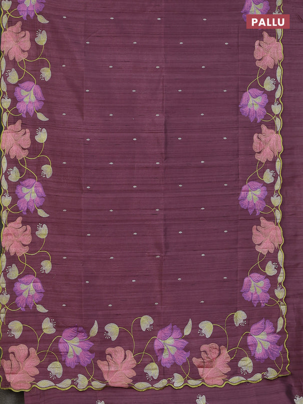 Semi raw silk saree rosy brown with embroidery work buttas and floral embroidery border