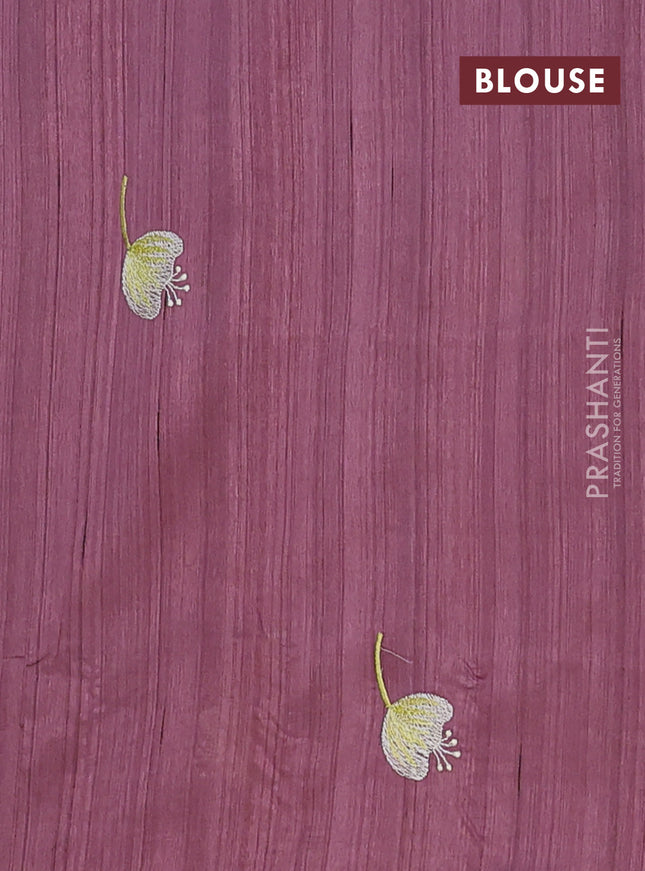 Semi raw silk saree rosy brown with embroidery work buttas and floral embroidery border