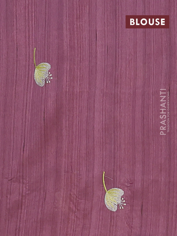 Semi raw silk saree rosy brown with embroidery work buttas and floral embroidery border