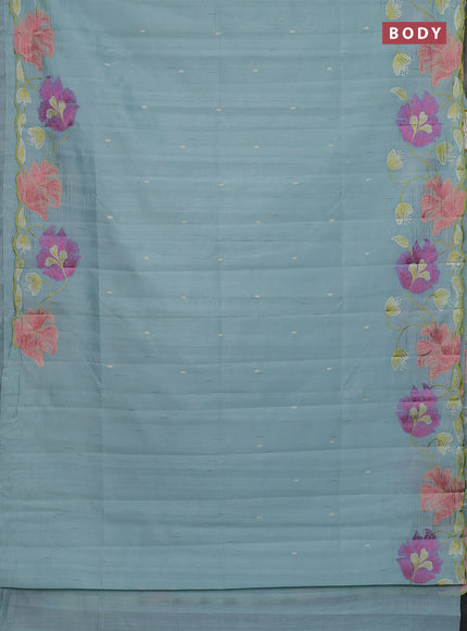 Semi raw silk saree pastel blue with embroidery work buttas and floral embroidery border