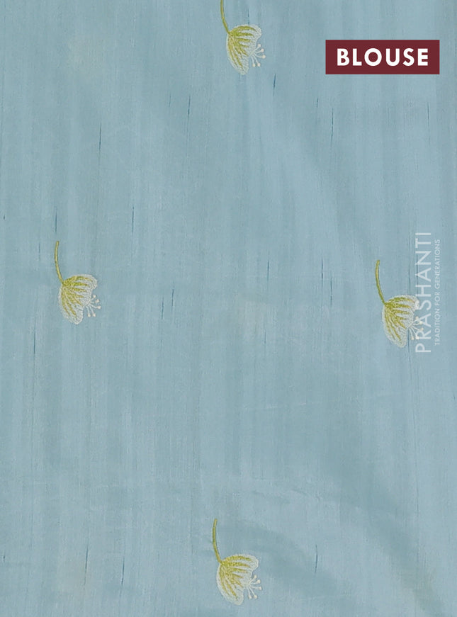 Semi raw silk saree pastel blue with embroidery work buttas and floral embroidery border