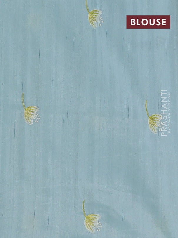 Semi raw silk saree pastel blue with embroidery work buttas and floral embroidery border