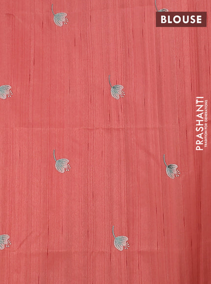 Semi raw silk saree dark peach with embroidery work buttas and floral embroidery border