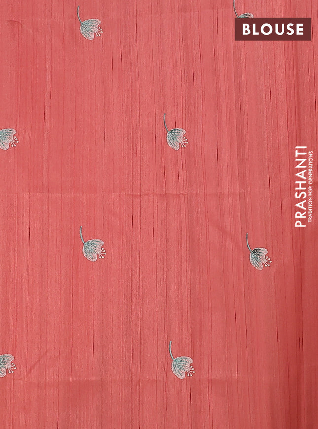 Semi raw silk saree dark peach with embroidery work buttas and floral embroidery border