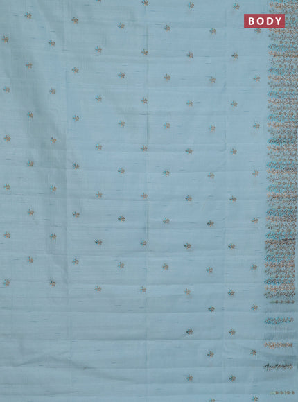 Semi raw silk saree pastel blue with floral embroidery work buttas and embroidery border