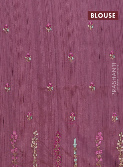 Semi raw silk saree rosy brown with floral embroidery work buttas and embroidery border
