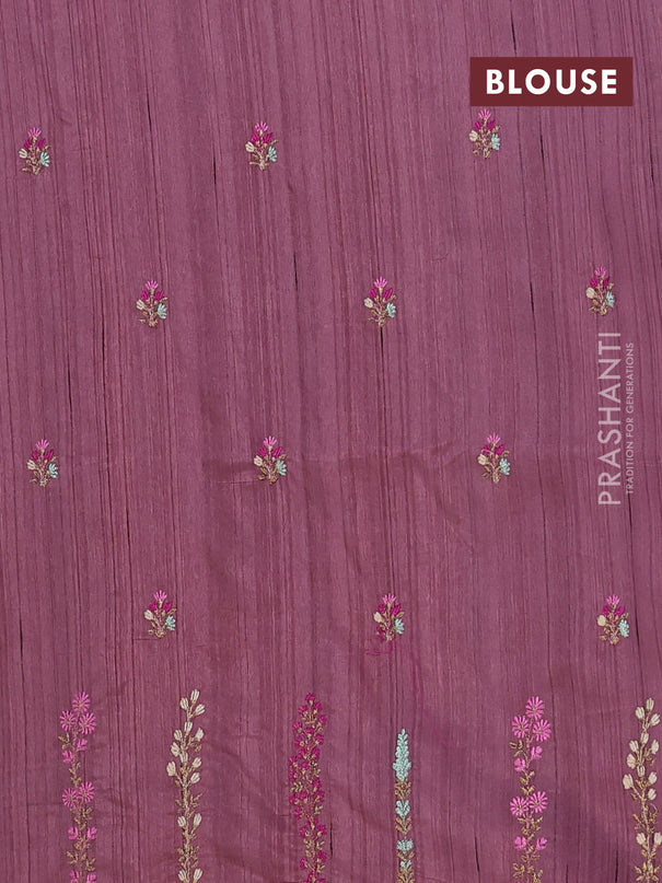 Semi raw silk saree rosy brown with floral embroidery work buttas and embroidery border