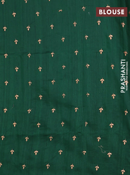 Semi raw silk saree dark green with embroidery buttas and embroidery butta border