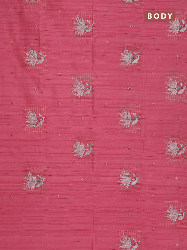 Semi raw silk saree peach pink with embroidery buttas and embroidery butta border