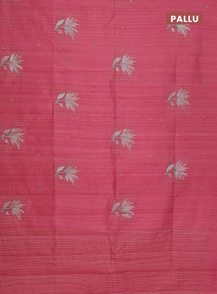 Semi raw silk saree peach pink with embroidery buttas and embroidery butta border