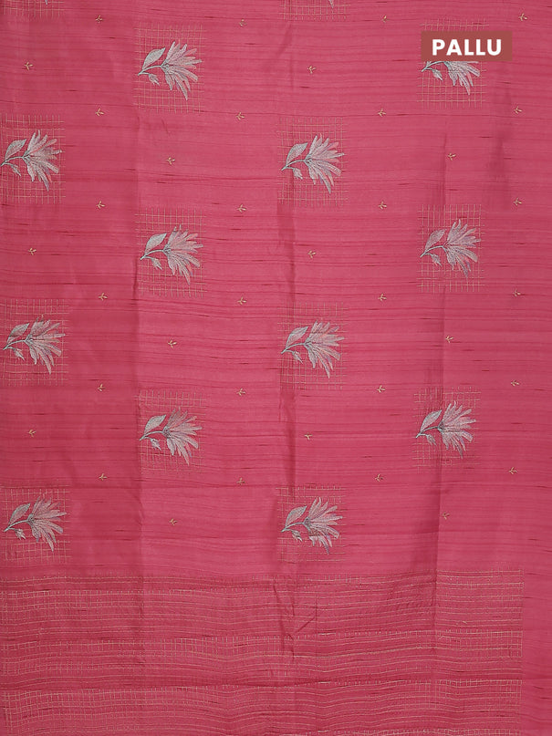 Semi raw silk saree peach pink with embroidery buttas and embroidery butta border