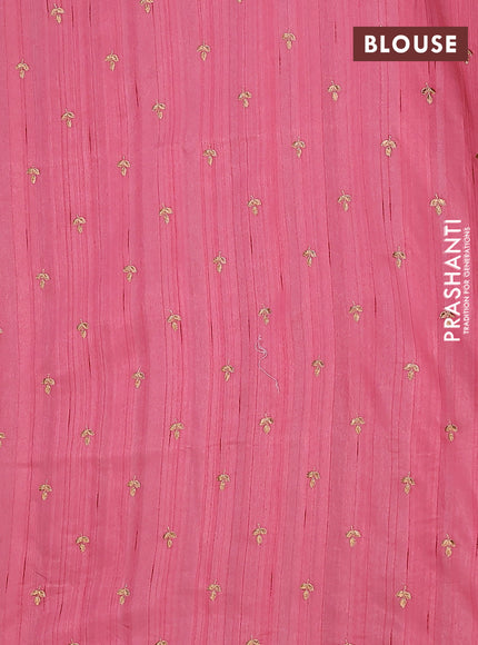 Semi raw silk saree peach pink with embroidery buttas and embroidery butta border