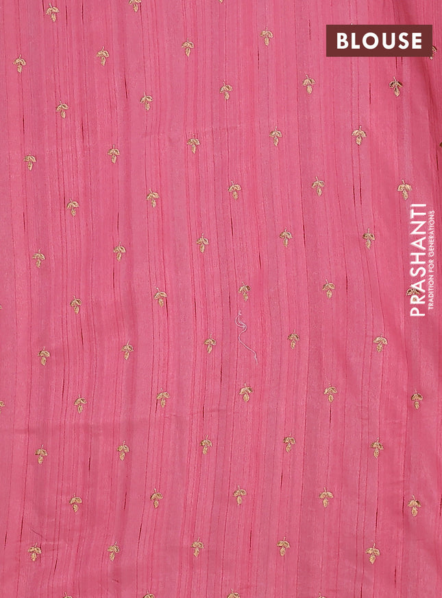 Semi raw silk saree peach pink with embroidery buttas and embroidery butta border