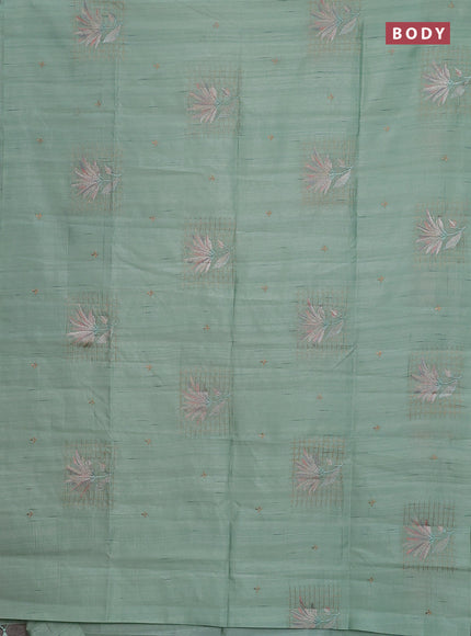 Semi raw silk saree pastel green with embroidery buttas and embroidery butta border