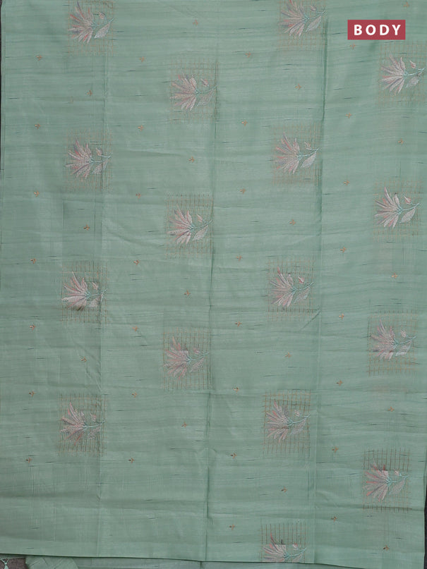 Semi raw silk saree pastel green with embroidery buttas and embroidery butta border