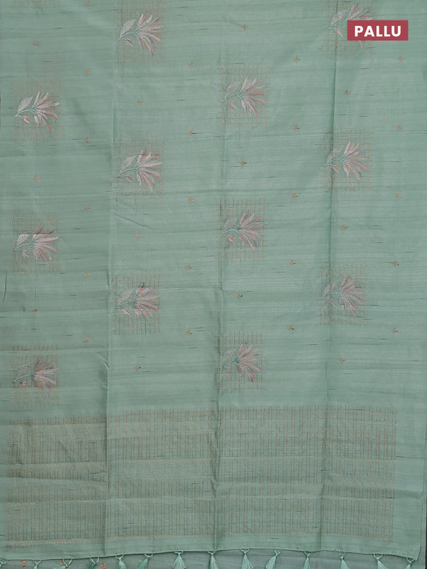 Semi raw silk saree pastel green with embroidery buttas and embroidery butta border