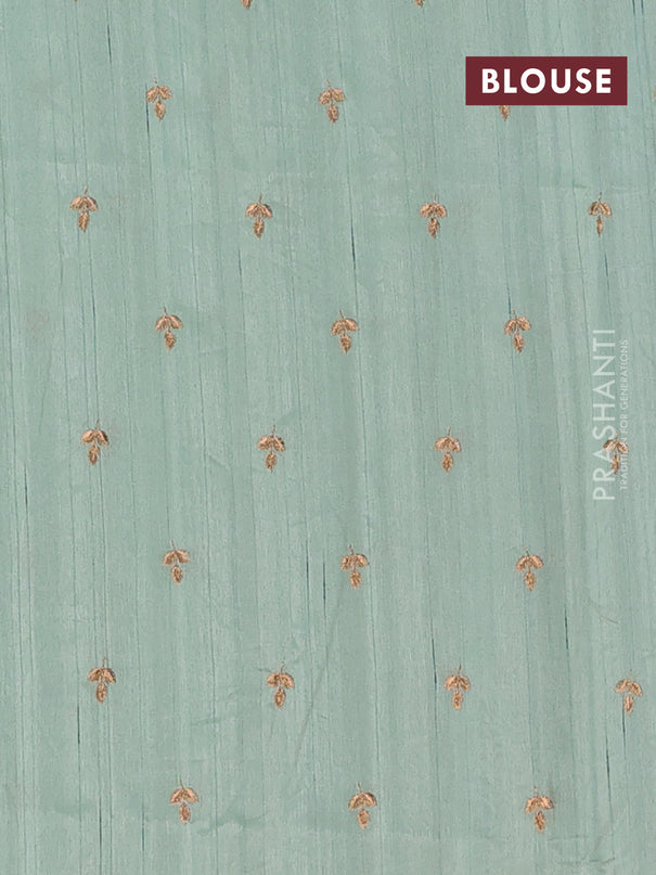 Semi raw silk saree pastel green with embroidery buttas and embroidery butta border