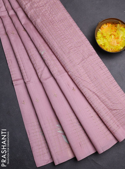 Semi raw silk saree pastel pink with embroidery buttas and embroidery butta border