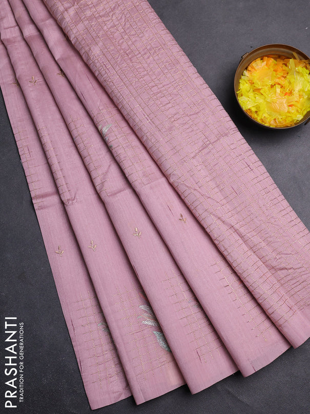 Semi raw silk saree pastel pink with embroidery buttas and embroidery butta border