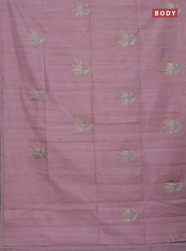 Semi raw silk saree pastel pink with embroidery buttas and embroidery butta border