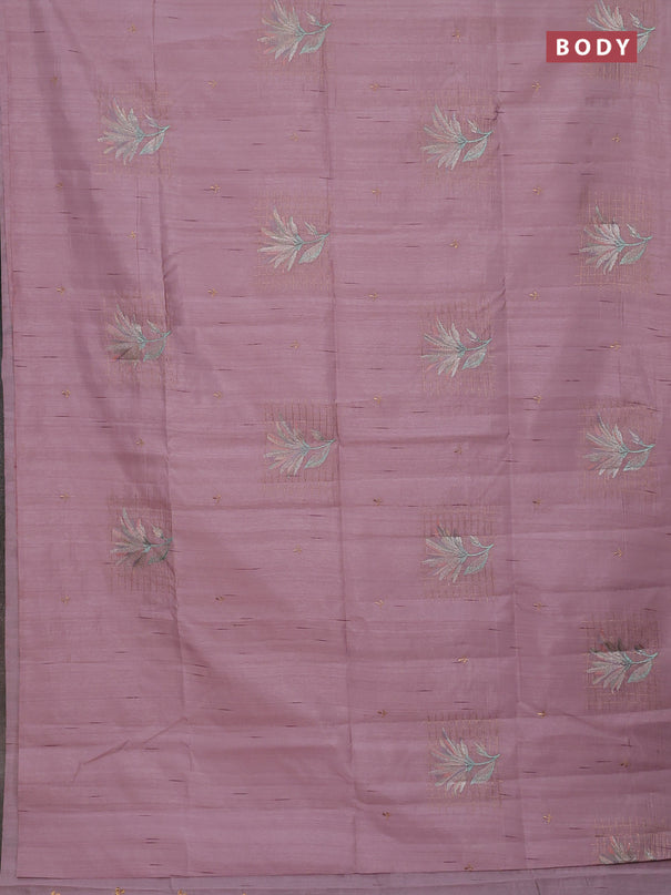 Semi raw silk saree pastel pink with embroidery buttas and embroidery butta border