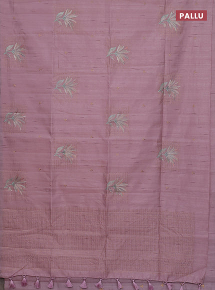 Semi raw silk saree pastel pink with embroidery buttas and embroidery butta border