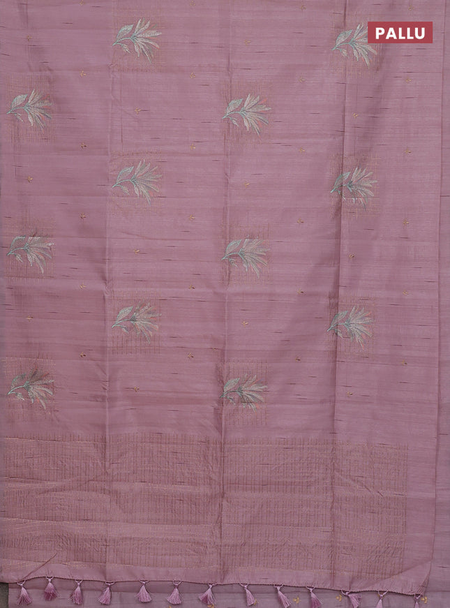 Semi raw silk saree pastel pink with embroidery buttas and embroidery butta border