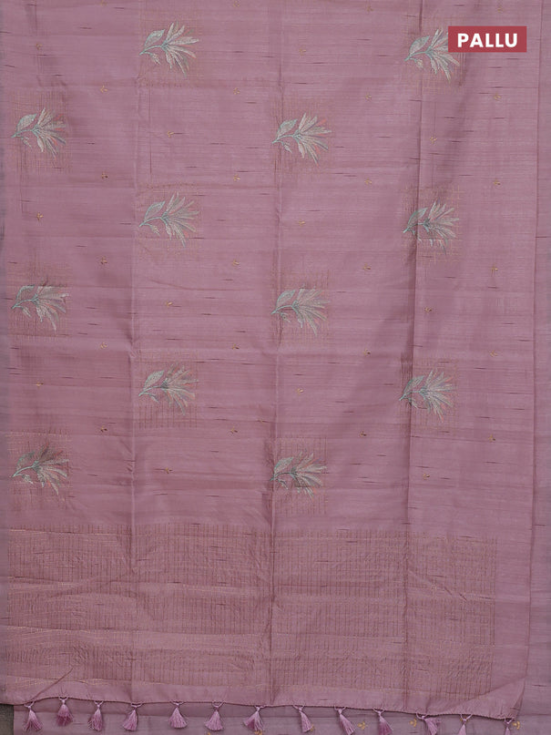 Semi raw silk saree pastel pink with embroidery buttas and embroidery butta border