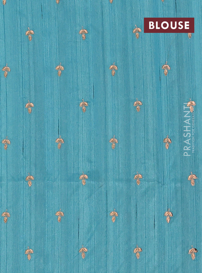 Semi raw silk saree teal blue with embroidery buttas and embroidery butta border