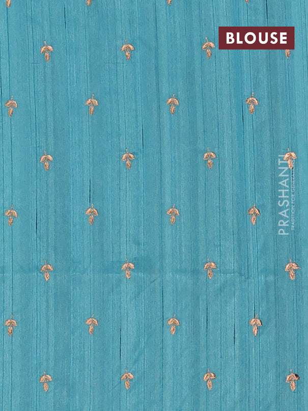 Semi raw silk saree teal blue with embroidery buttas and embroidery butta border