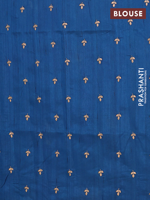 Semi raw silk saree peacock blue with embroidery buttas and embroidery butta border