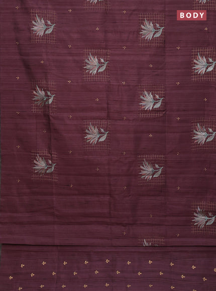 Semi raw silk saree rosy brown with embroidery buttas and embroidery butta border