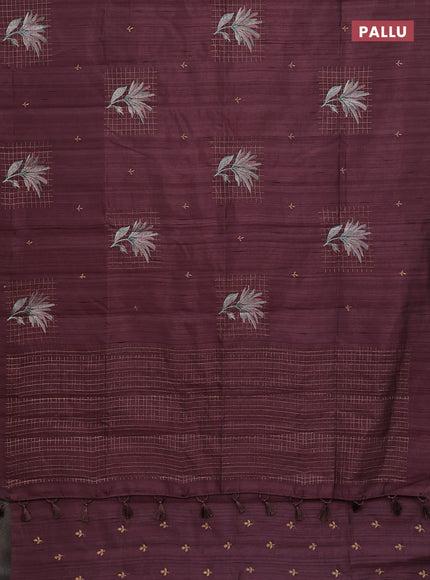 Semi raw silk saree rosy brown with embroidery buttas and embroidery butta border