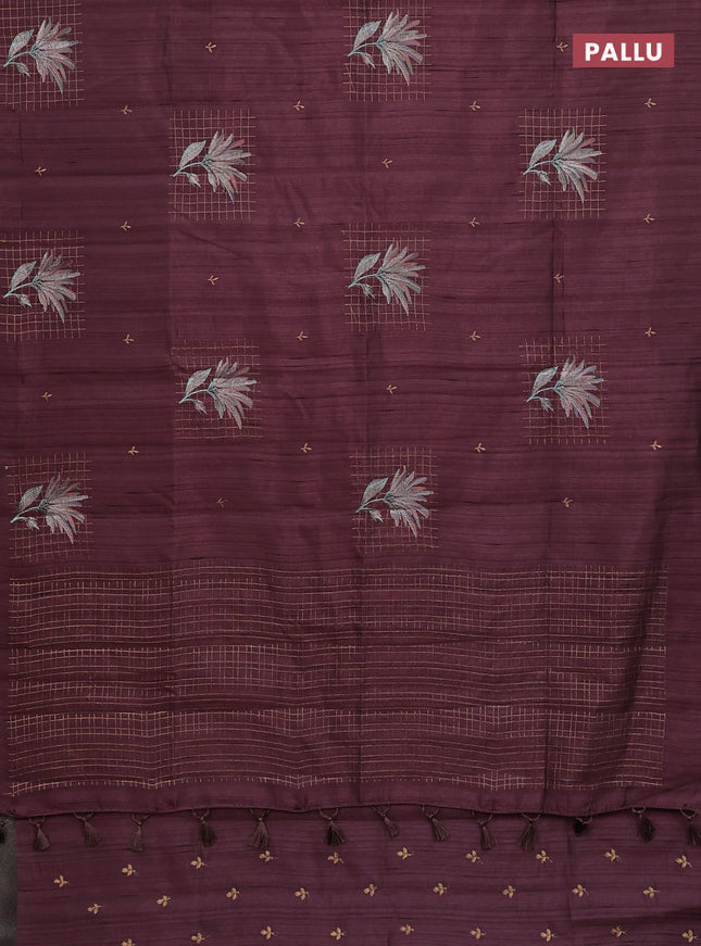 Semi raw silk saree rosy brown with embroidery buttas and embroidery butta border