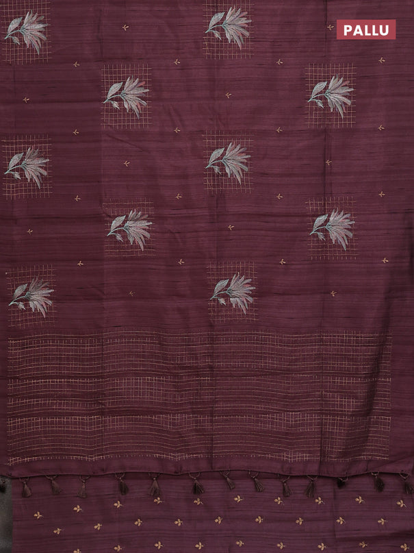 Semi raw silk saree rosy brown with embroidery buttas and embroidery butta border