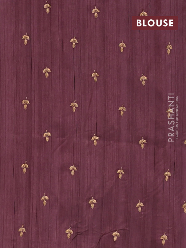 Semi raw silk saree rosy brown with embroidery buttas and embroidery butta border