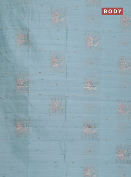 Semi raw silk saree pastel blue with embroidery buttas and embroidery butta border