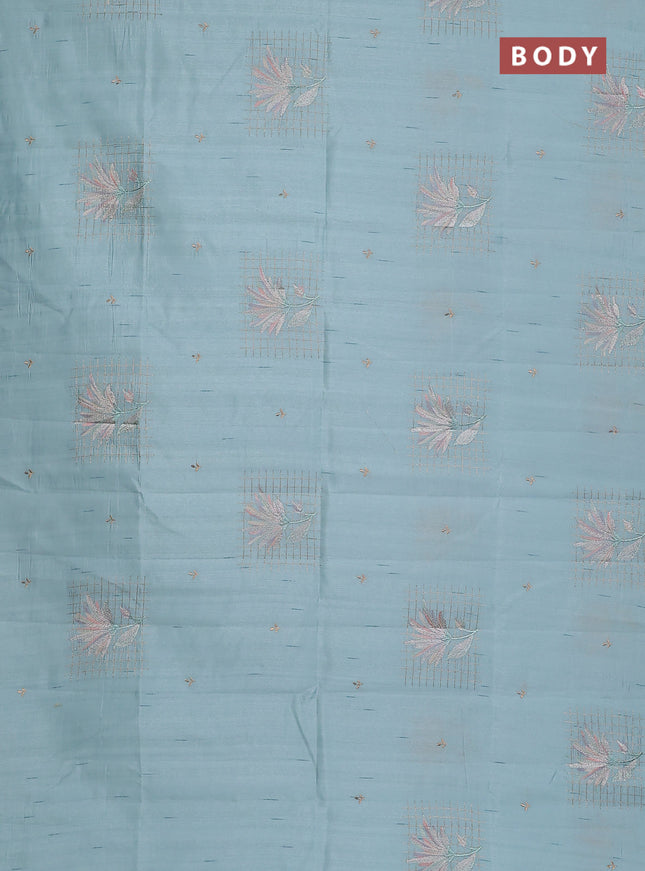 Semi raw silk saree pastel blue with embroidery buttas and embroidery butta border