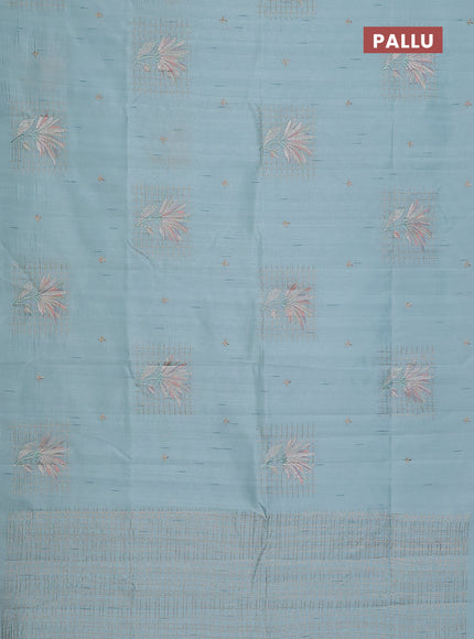Semi raw silk saree pastel blue with embroidery buttas and embroidery butta border