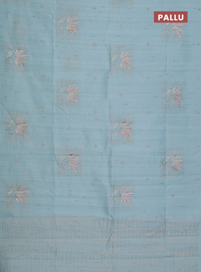 Semi raw silk saree pastel blue with embroidery buttas and embroidery butta border