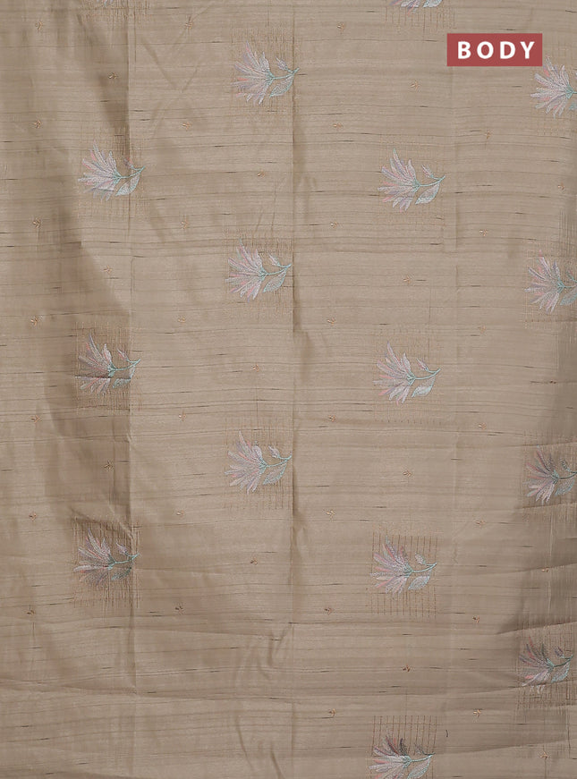 Semi raw silk saree beige with embroidery buttas and embroidery butta border