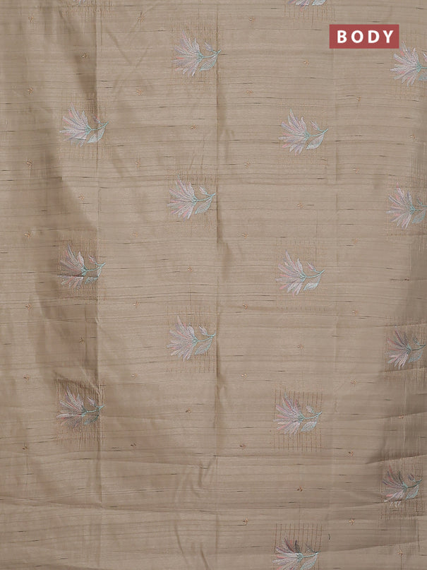 Semi raw silk saree beige with embroidery buttas and embroidery butta border
