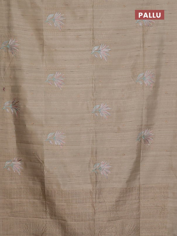 Semi raw silk saree beige with embroidery buttas and embroidery butta border