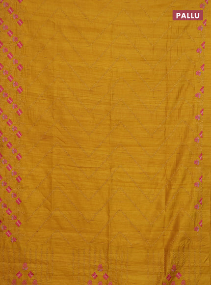 Semi raw silk saree mustard yellow with allover embrodery work and embroidery border